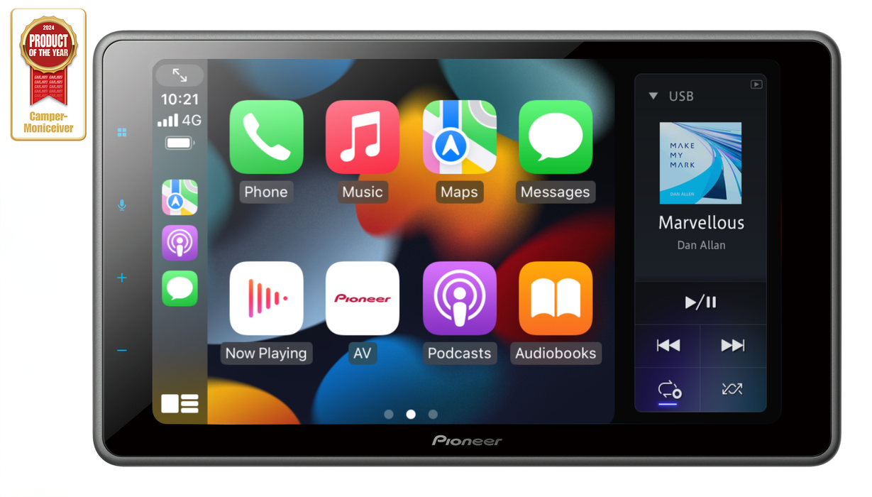 Pioneer Car-play 9" Single din floating spilari 3 x 4v RCA