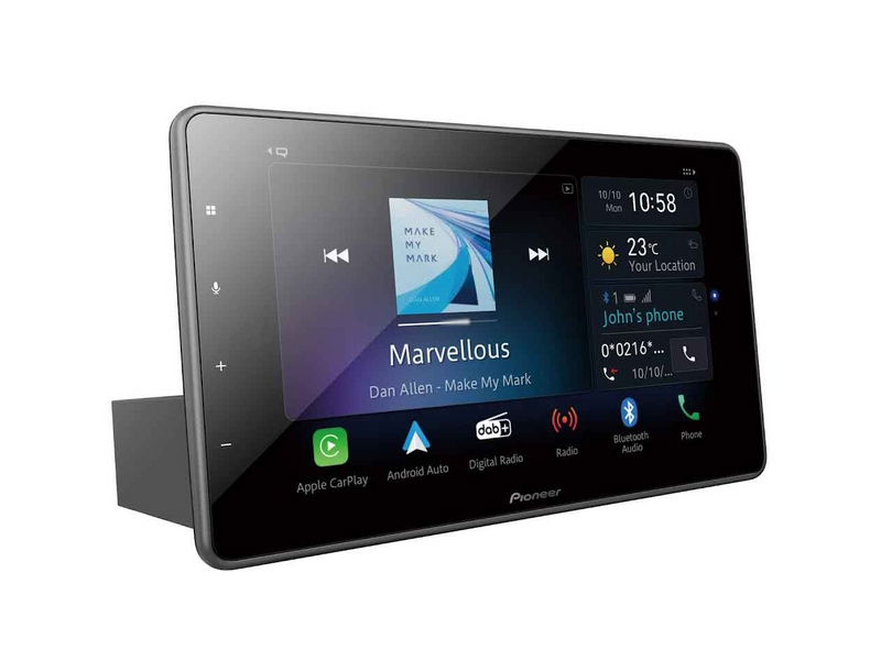 Pioneer Car-play 9" Single din floating spilari 3 x 4v RCA